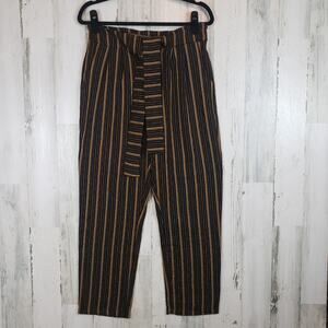 NWT See U Soon Black Striped High Waisted Tie Paperbag Pants Women's Size 4
